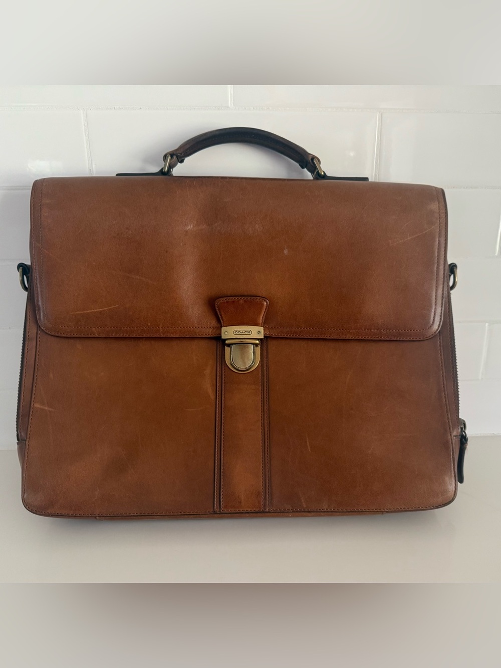 Coach Metropolitan Tan Leather Briefcase with Shoulder Strap